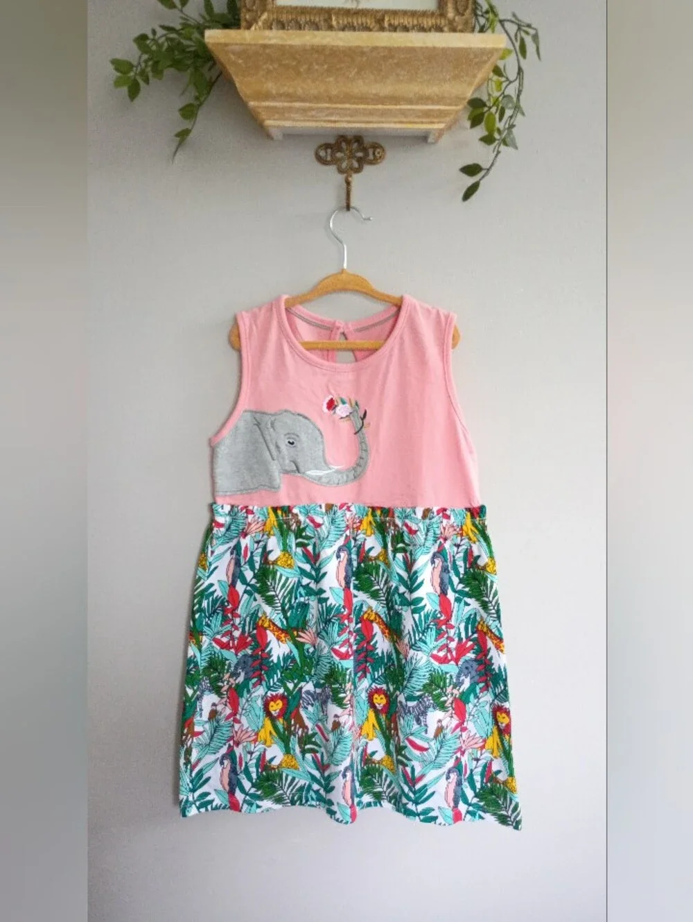 Dupe Mini Boden Elephant Tank Dress with Tropical Skirt